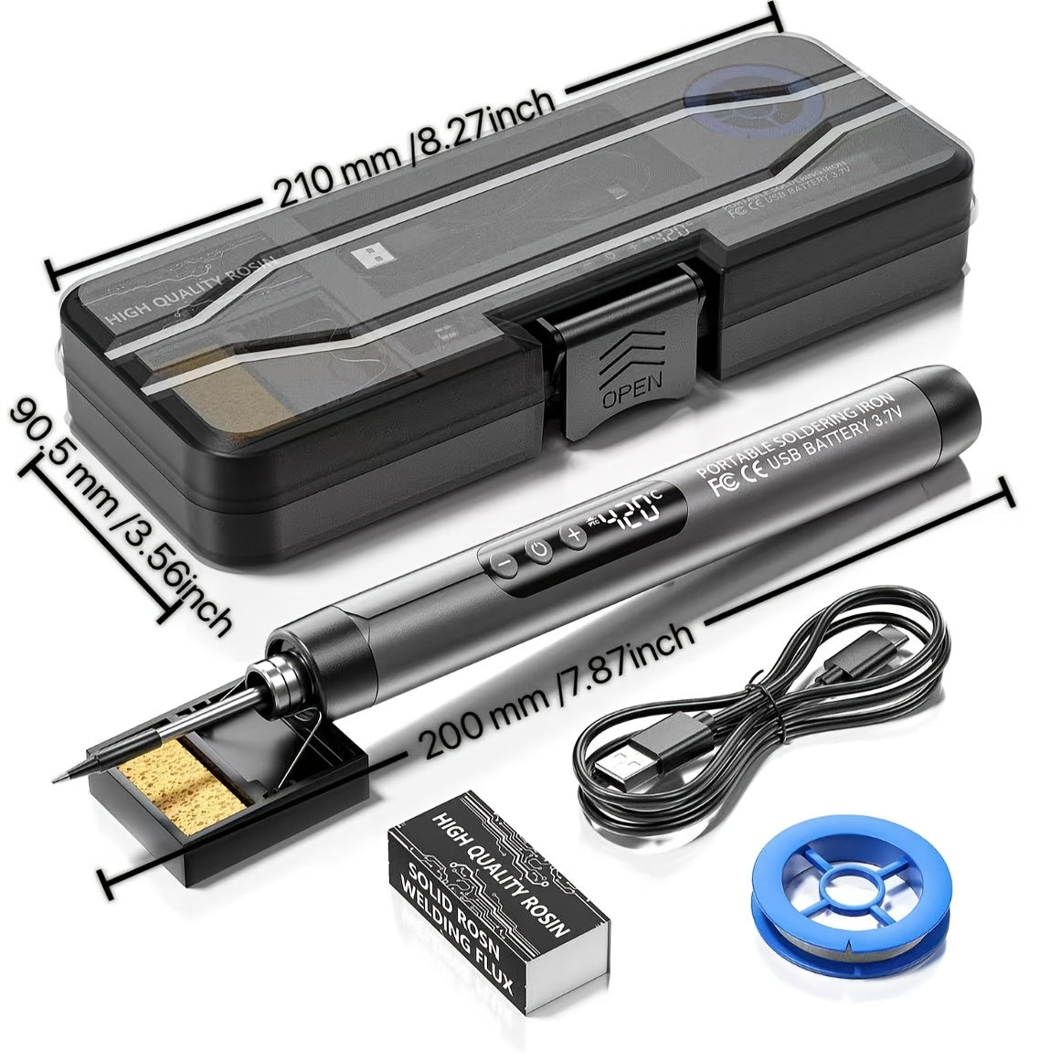 USB Rechargeable Soldering Iron with LCD Temp Display Ceramic Heating Adjustable 260-420°C Portable Welding Tool