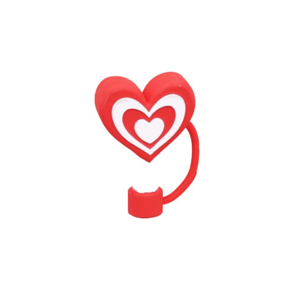 Heart-Shaped Silicone Straw Stopper for Cups with Dust-Proof Spill-Resistant Cover