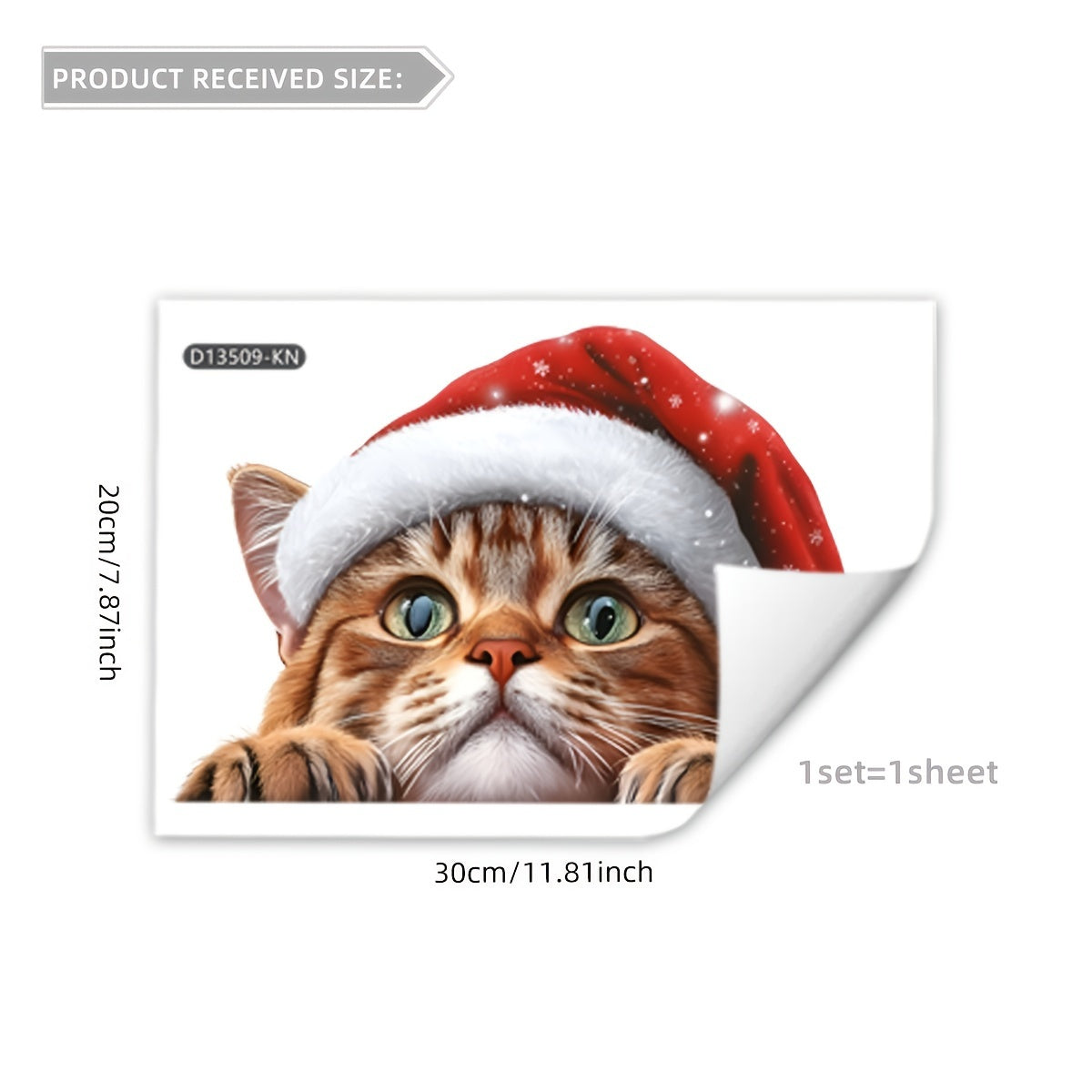 Double-Sided Christmas Hat Kitten Static Window Sticker 20x30cm Glass Decoration