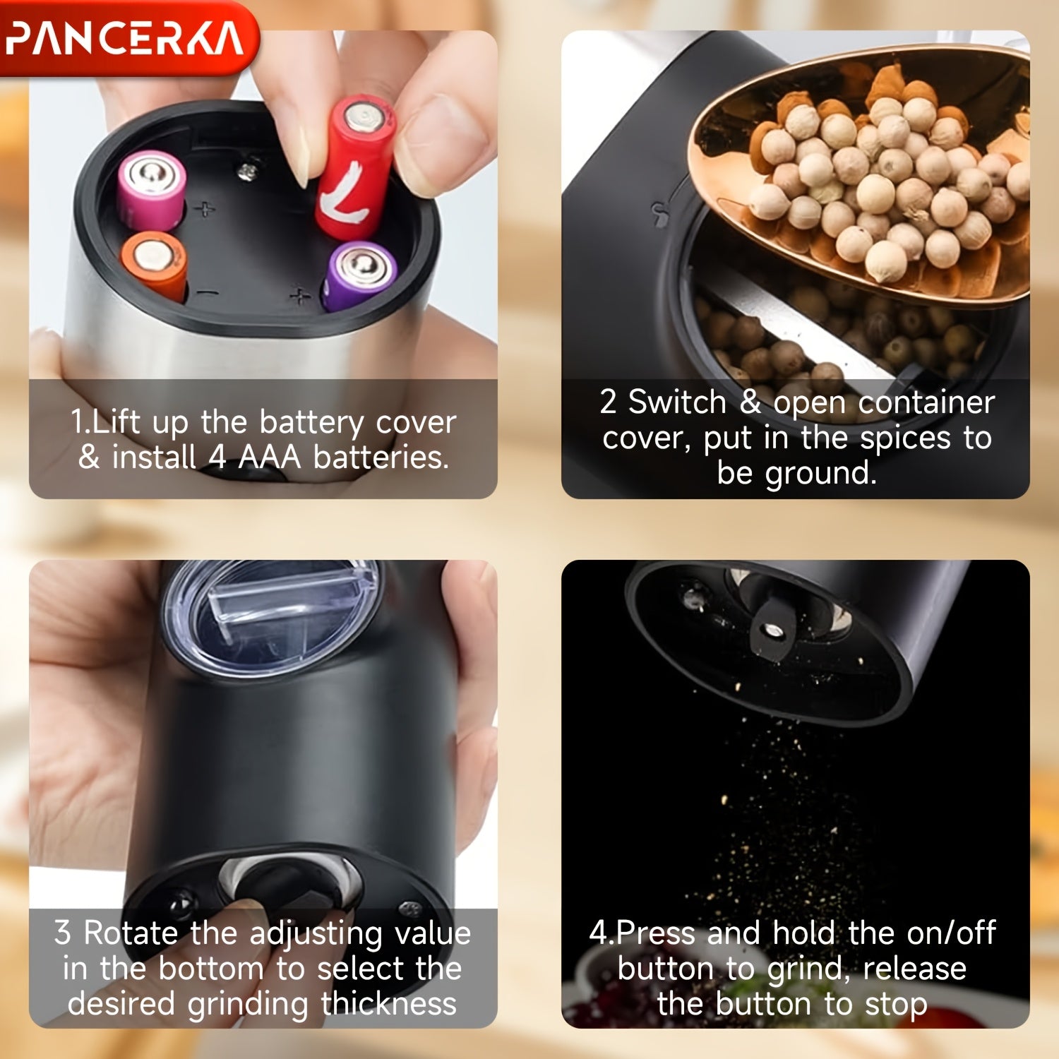 Electric Salt and Pepper Grinder Set with LED Light for Kitchen and BBQ