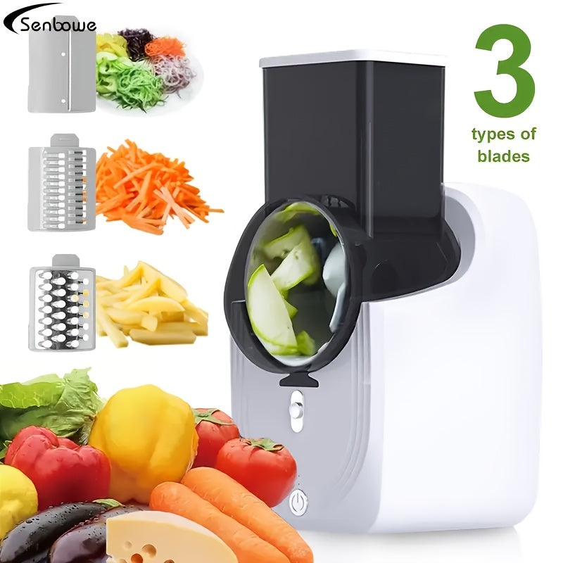 3-in-1 USB Electric Vegetable Cutter with 3 Blades Slices Shreds Chops Fruits Vegetables