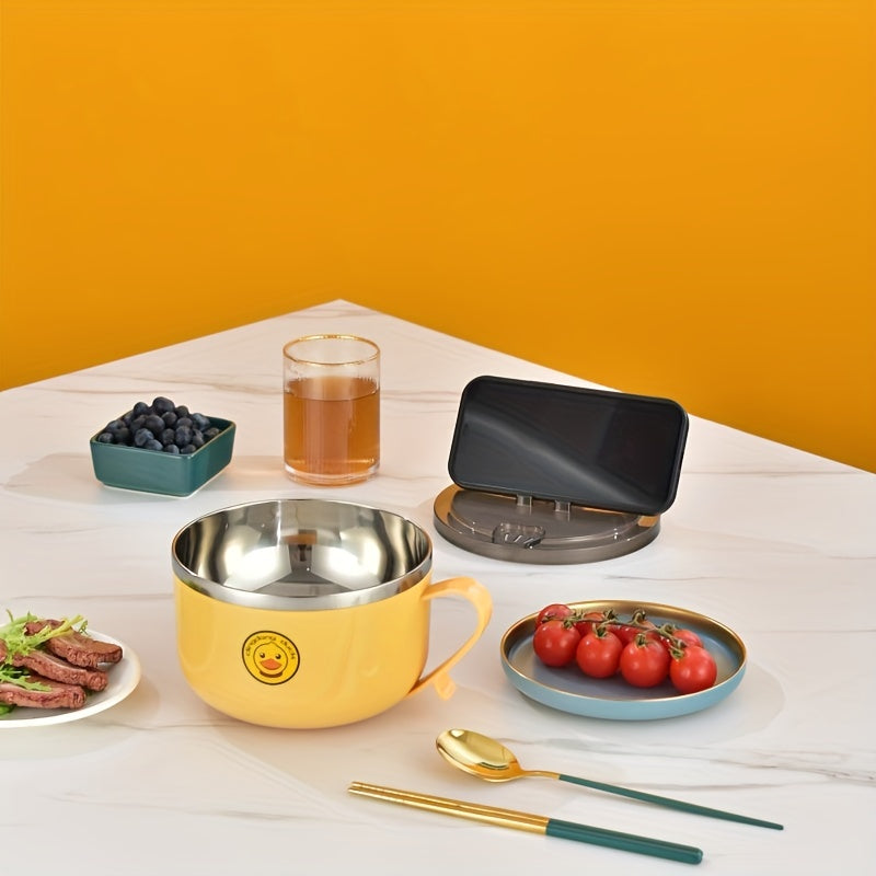 Stainless Steel Noodle Bowl with Lid Drainage Handles Heat-Resistant for Dormitory