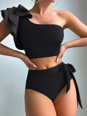 Conjunto de tankini de una pieza con capa de alta elasticidad y volantes para mujer