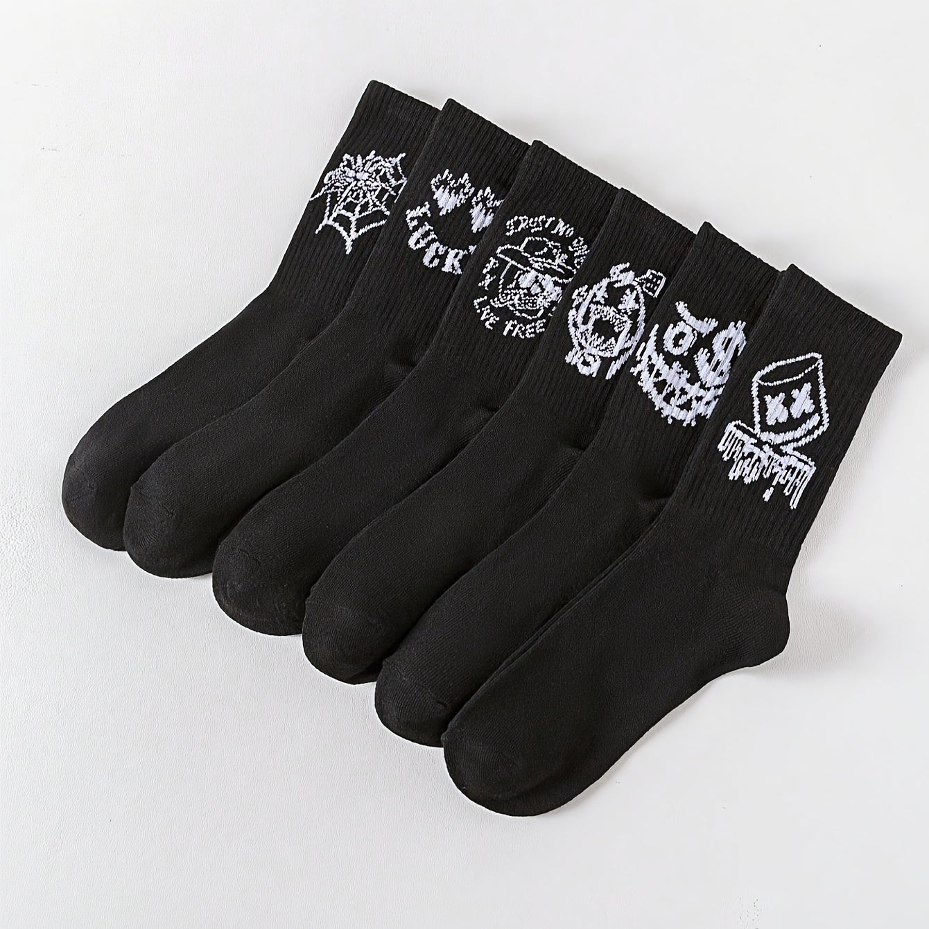 Men's Mid-Calf Socks 6-10 Pairs Black White Graffiti Pattern All Seasons