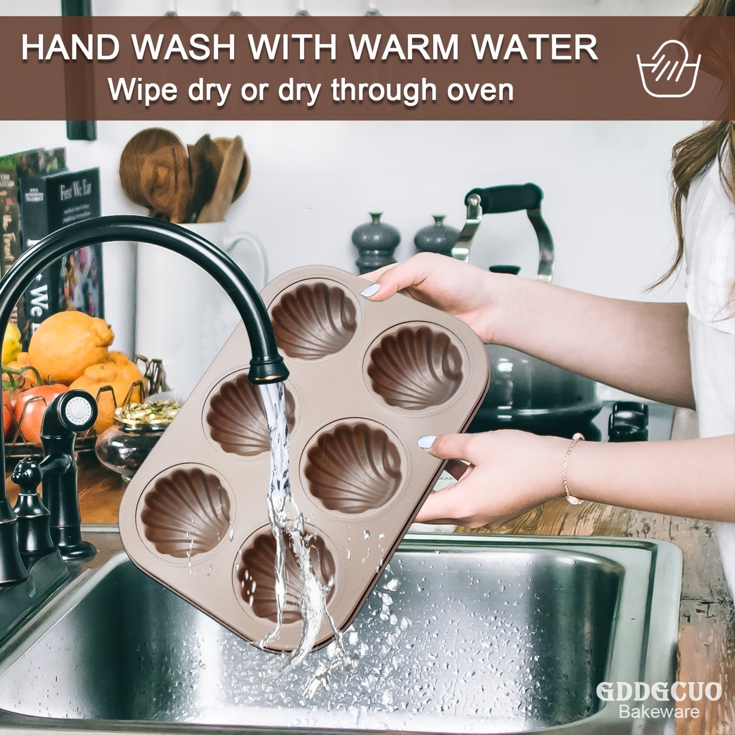 Non-Stick Madeleine Pans 6-Cavity Shell-Shaped Baking Pan Oven Safe Golden