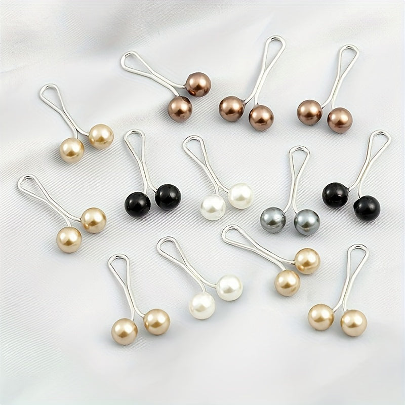 Set of 12 U-Shaped Safety Pins with Faux Pearl Beads for Headscarves Shawls Hijabs
