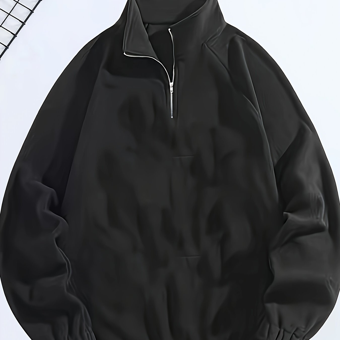 Men's Black Polyester Casual Zip-Up Jacket with Stand Collar and Elastic Cuffs