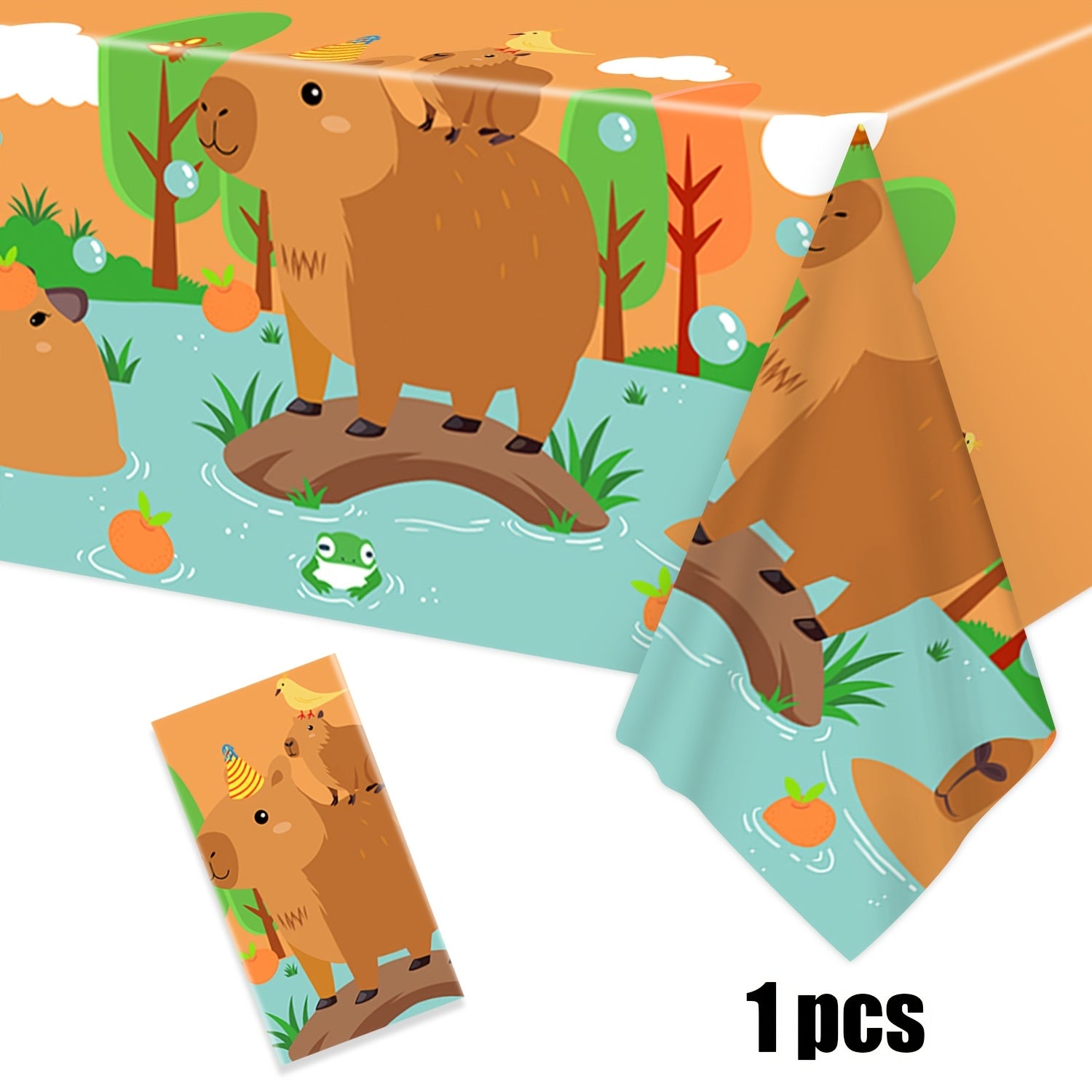 Mantel rectangular de plástico con diseño de capibara de dibujos animados para fiesta al aire libre 107x180 cm