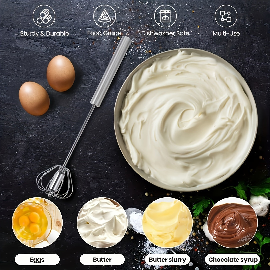 Batidor de huevos y espumador de leche de acero inoxidable, mezclador manual para hornear