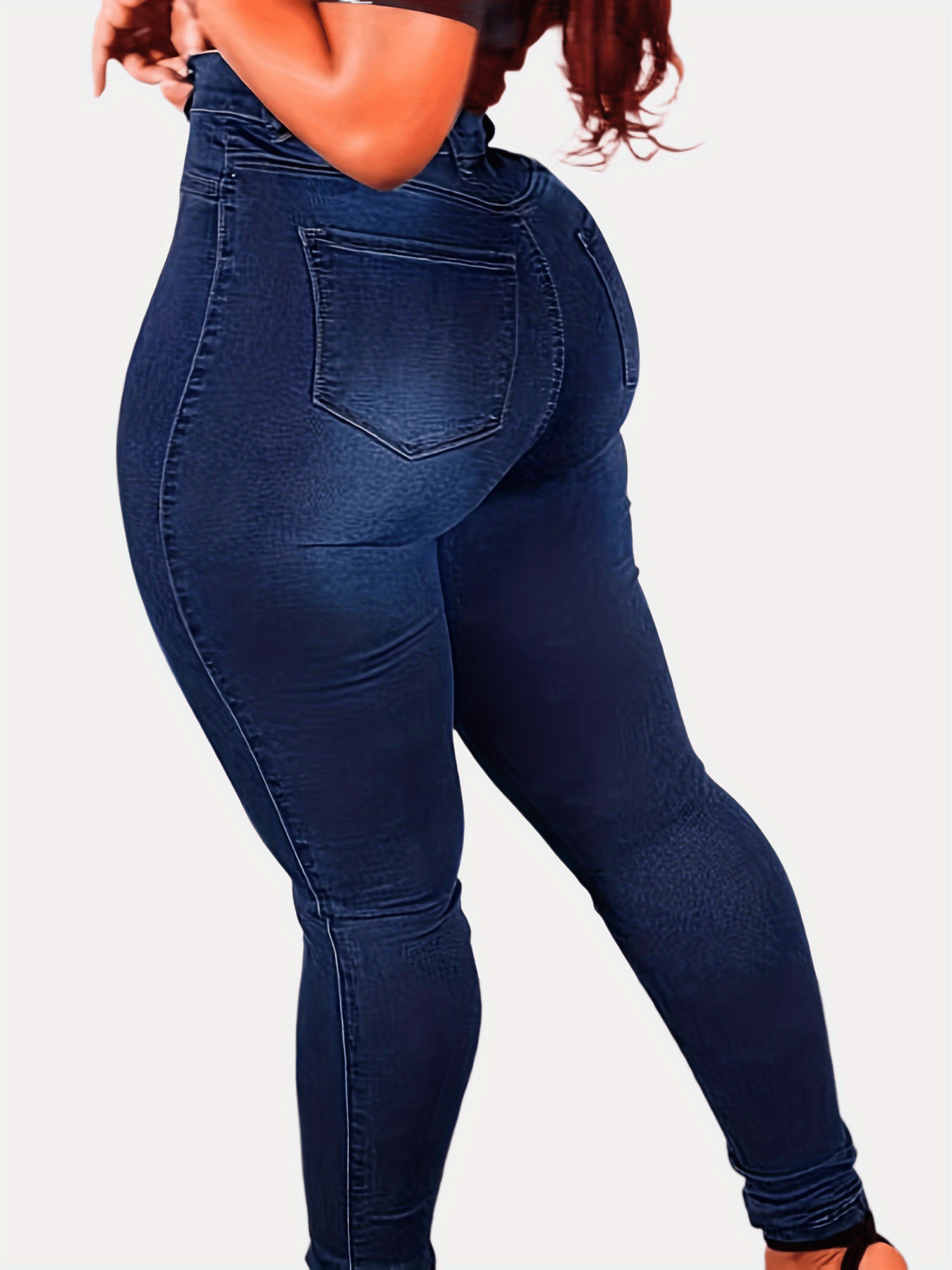 Plus Size Women's Stretch Denim Jeans Solid Color Button Fly Casual All-Season