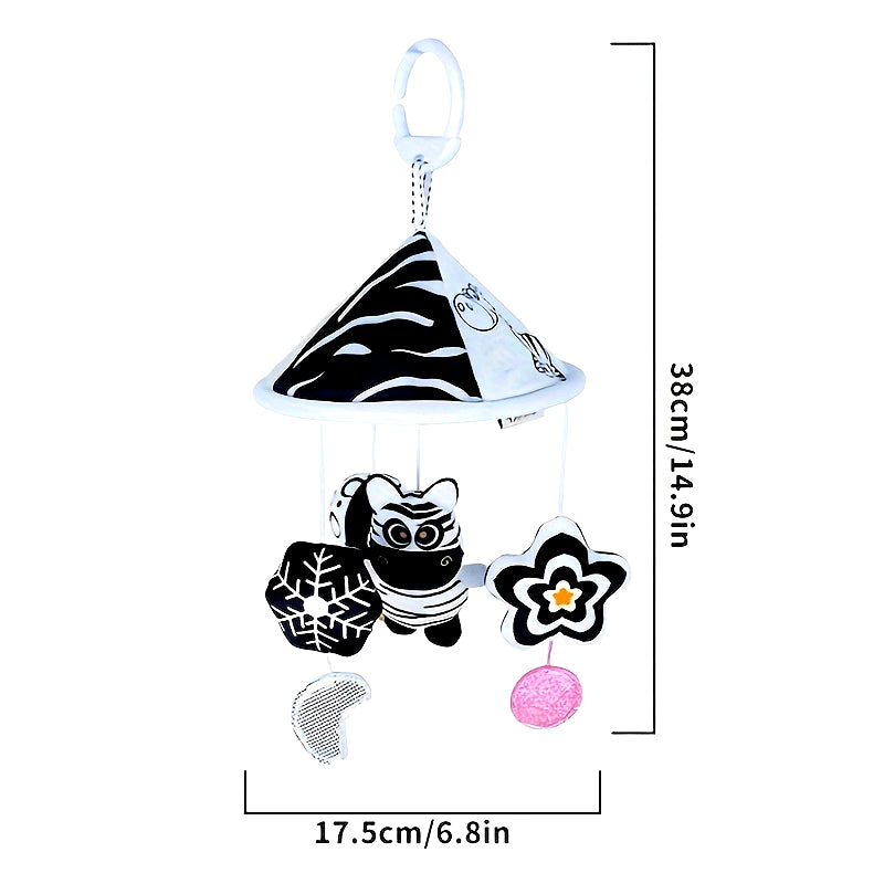 Baby Toy Car Hanging from Stroller with Black and White Animal Wind Chimes and Umbrella Bed Bell
