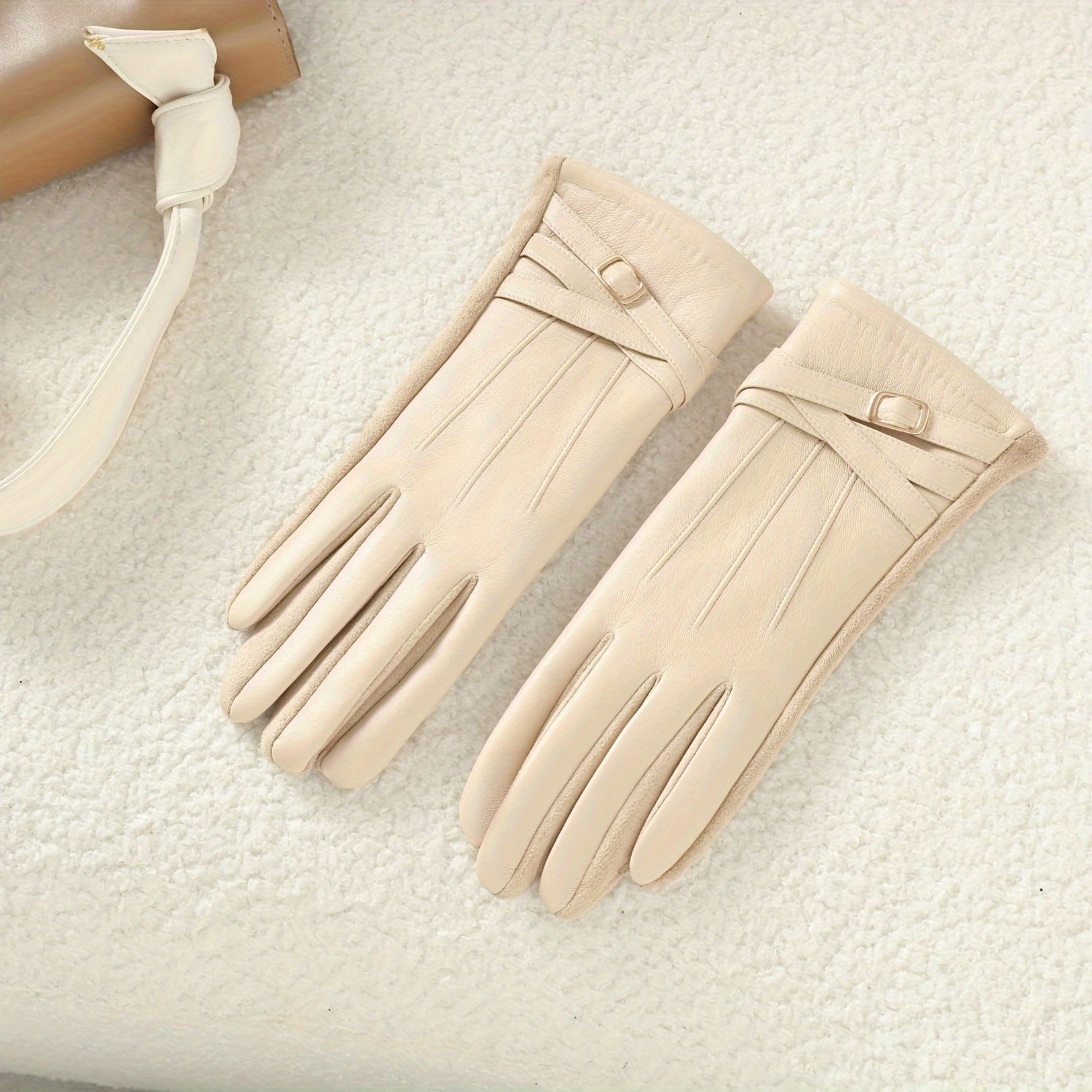 Women's Leather Gloves Touchscreen Compatible Fleece Lined Waterproof Suede Palm