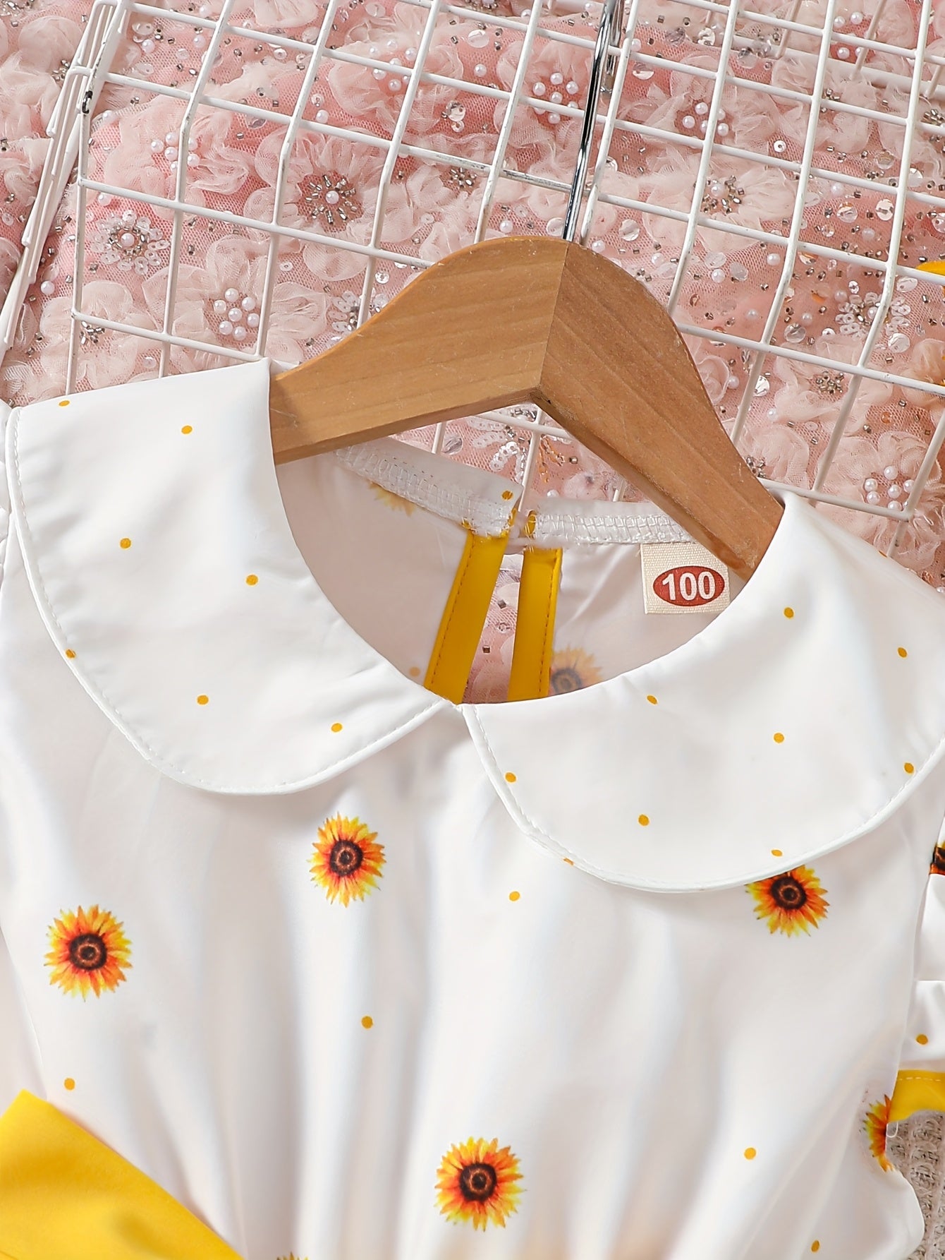 Girls' Woven Polyester Summer Sleeveless Dress with Doll Collar Ruffled Hem and Strawberry Pattern