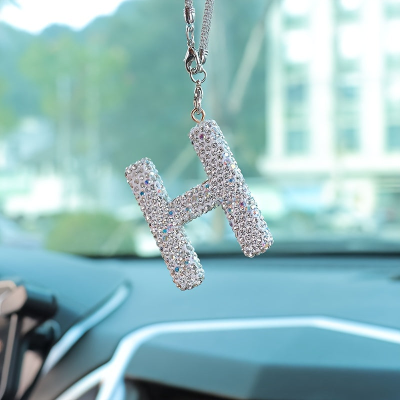 Crystal Bling Alphabet Letter Pendant for Vehicle Mirror with Rhinestones and Metal Material