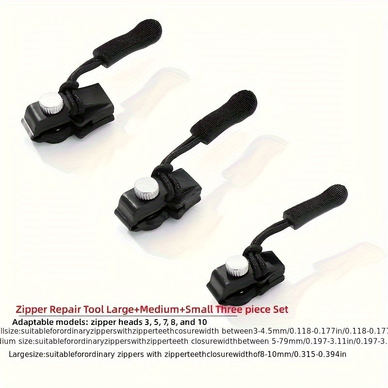 Универсальный набор для ремонта молний - 3/6 шт., Мгновенный ремонт молнии, Не требует шитья, Прочный заменяемый слайдер, Легкий инструмент для установки - Черный