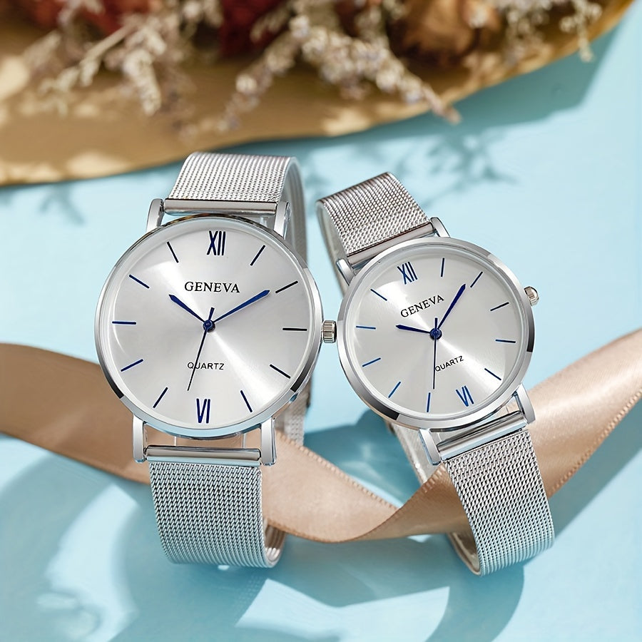 Men and Women Gold Mesh Strap Couple Watch Elegant Romantic Gift