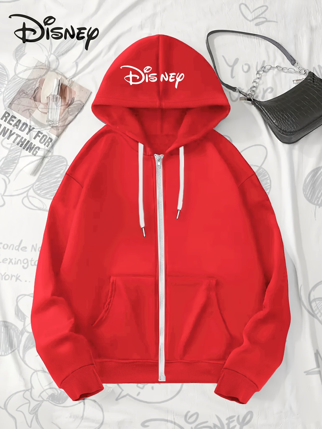 Girls Cotton Hoodie Zip-Up Sweatshirt with Cartoon Print Black White