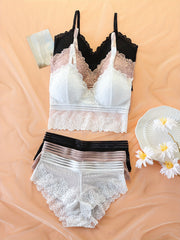 Set of 3 Women's Lingerie Sets with Lace Bras and Mesh Panties