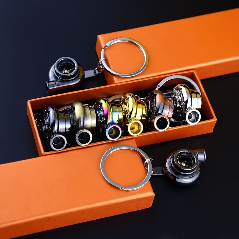 Unisex Metal Golden Turbocharged Keychain Car Modification Accessory