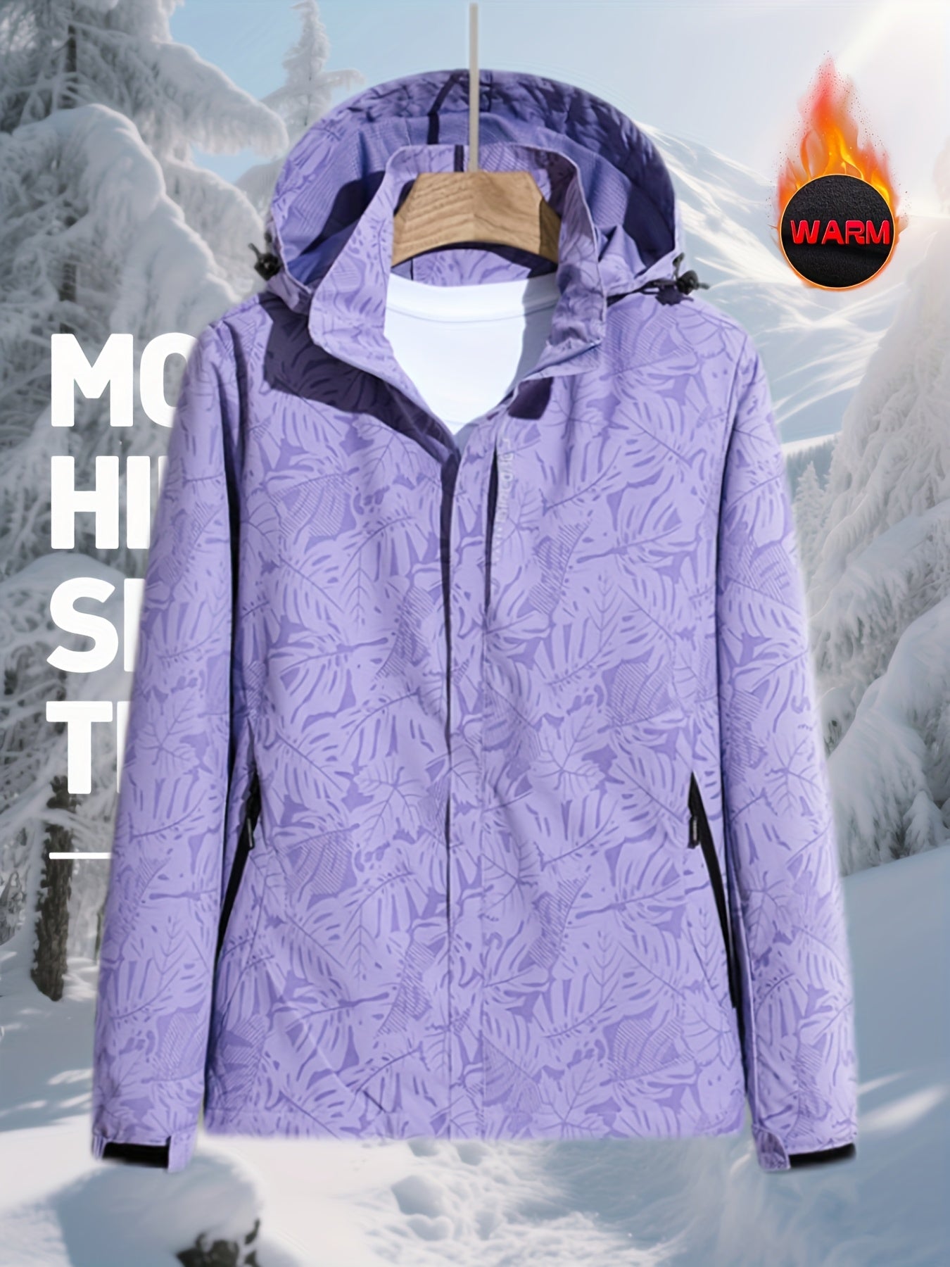 Women's Plus Size Winter Coat Floral Print Long Formal Outerwear with Pockets