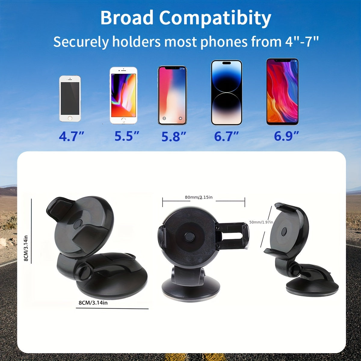 Universal Silicone Car Phone Holder Dashboard Mount 360 Rotation