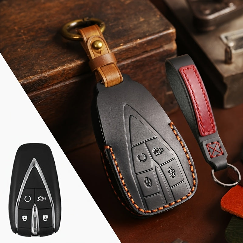 Universal PU Leather Key Fob Cover for SUV Remote with Secure Chain