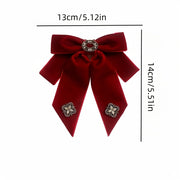 Elegant Velvet Bow Tie Brooch Pin with Rhinestone Accents - Perfect accessory for dress uniforms and formal wear
