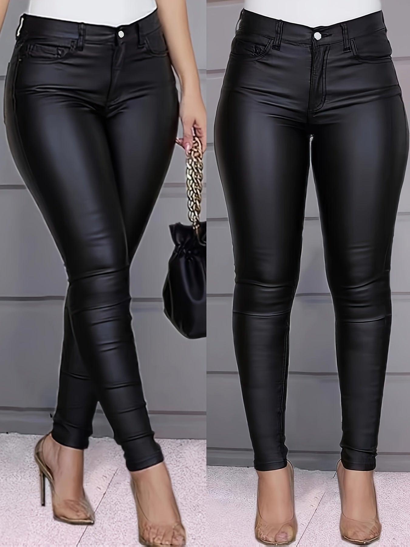 Women's Plus Size Elastic Skinny Jeans Black Rayon Blend Zipper Pockets