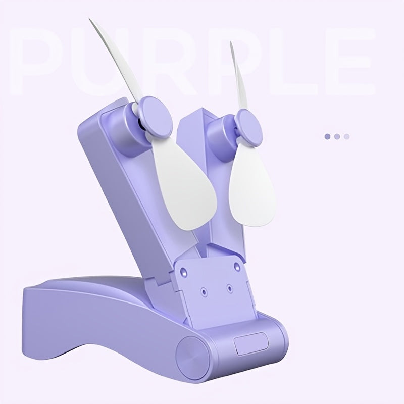 Mini fan with dual heads, strong wind, long-lasting battery, USB rechargeable, lightweight cooling