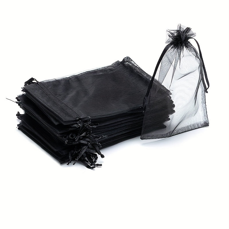 Набор из 5 больших черных органзовых подарочных мешков для упаковки свадебных конфет 35x50см или 40x60см