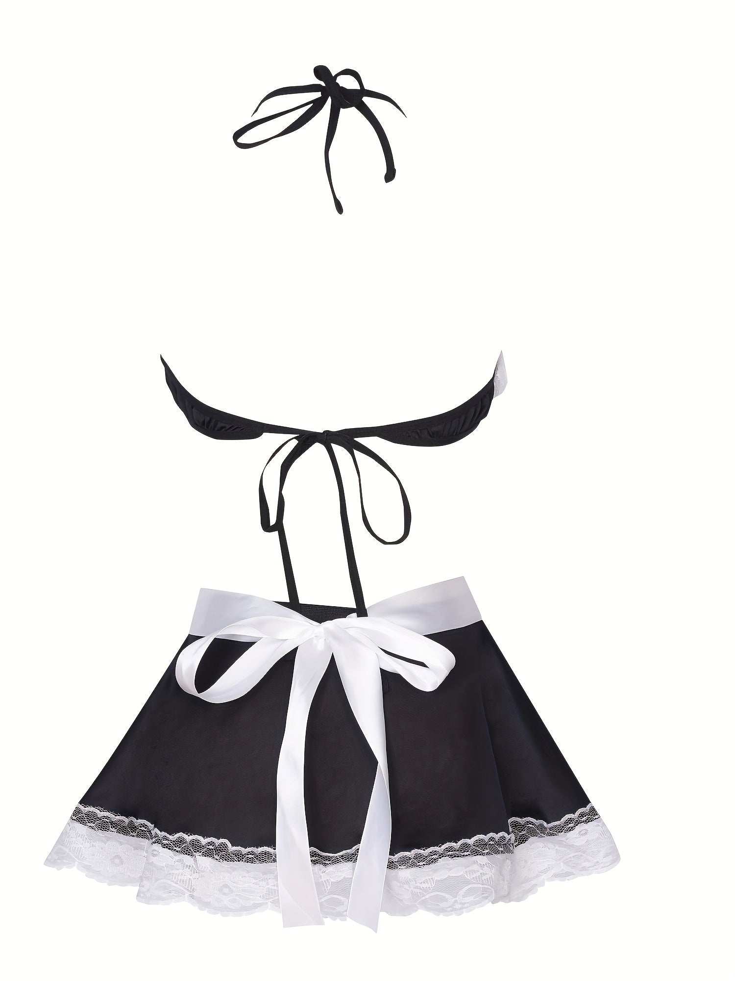 Halter marjon va dantel bezakli sexy xizmatkor kostyumi.