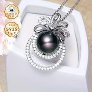 Women’s Pearl Necklace S925 Silver 9-10mm Black Round Pearls Gift Box