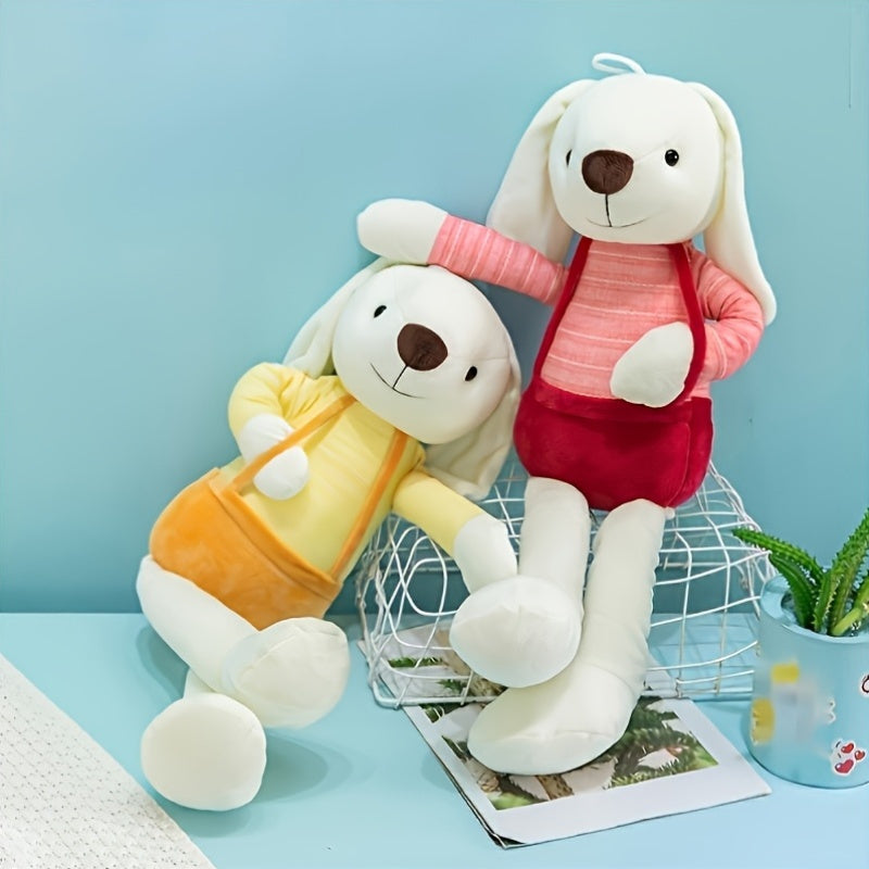 Preppy uslubidagi uniseks quyon plush o'yinchoq, polyester to'ldirish va qoplama, faqat quruq tozalash, ideal Pasxa sovg'asi.