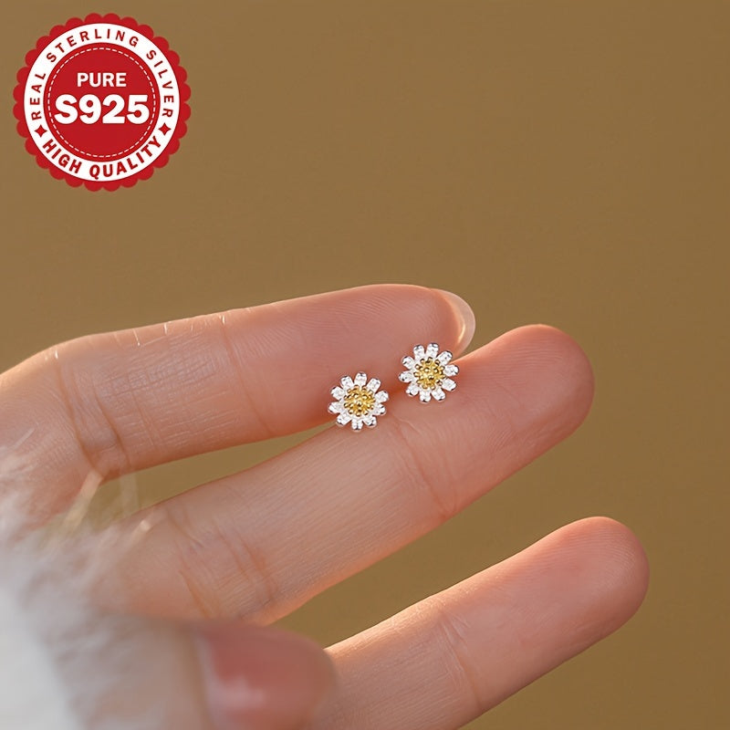 Sterling Silver Daisy Stud Earrings Hypoallergenic Jewelry for Women