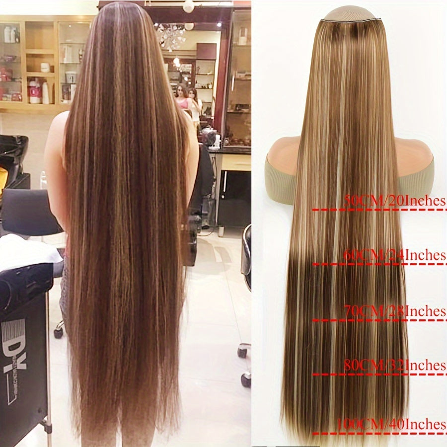 Women Synthetic Hair Extensions Clip-In Long Straight Black Brown Blonde 50-100cm