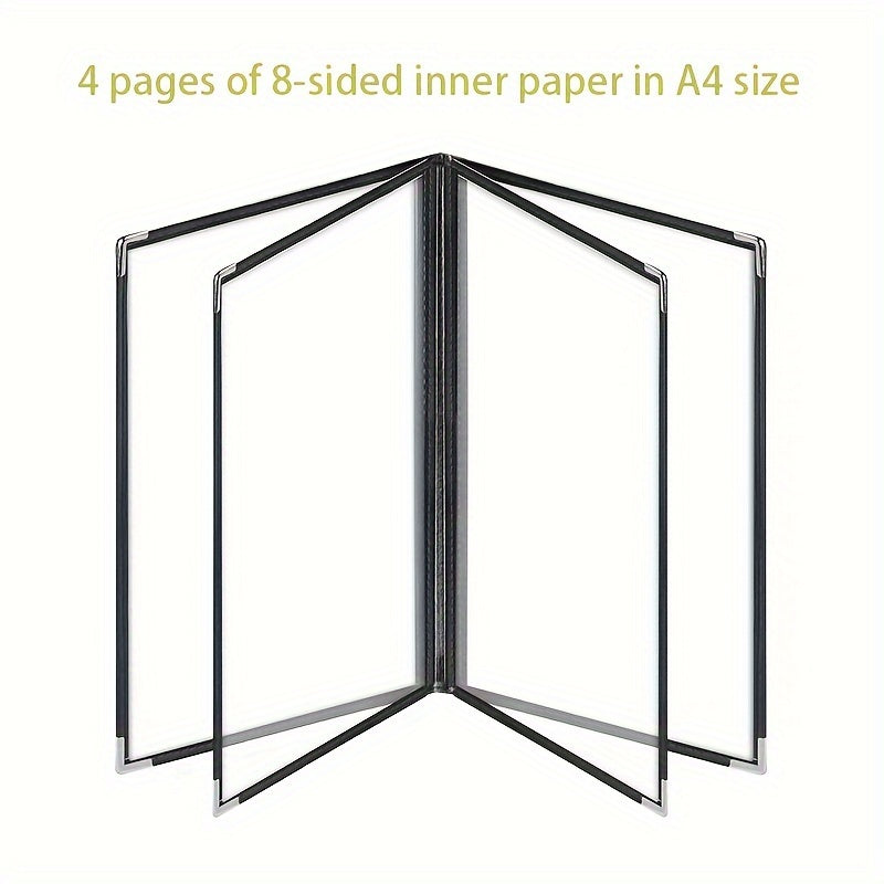 Set of 4 A4 Leather Menu Display Books with Transparent Loose-Leaf Pages for Restaurants