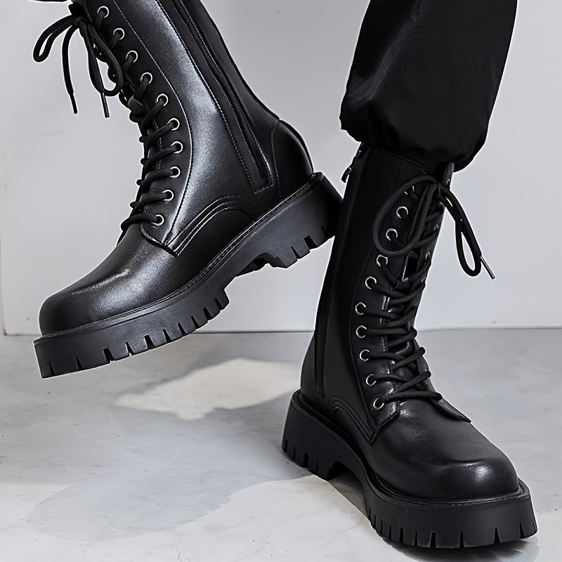 Men's High-Top Boots Leather Zipper Lace Casual All-Season Rubber Sole