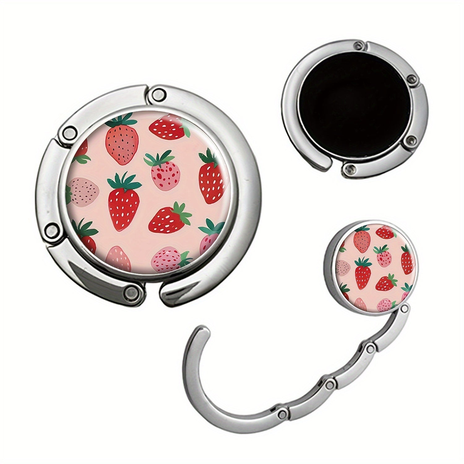 Pink Strawberry Folding Purse Hanger Handbag Hook for Travel and Gifting