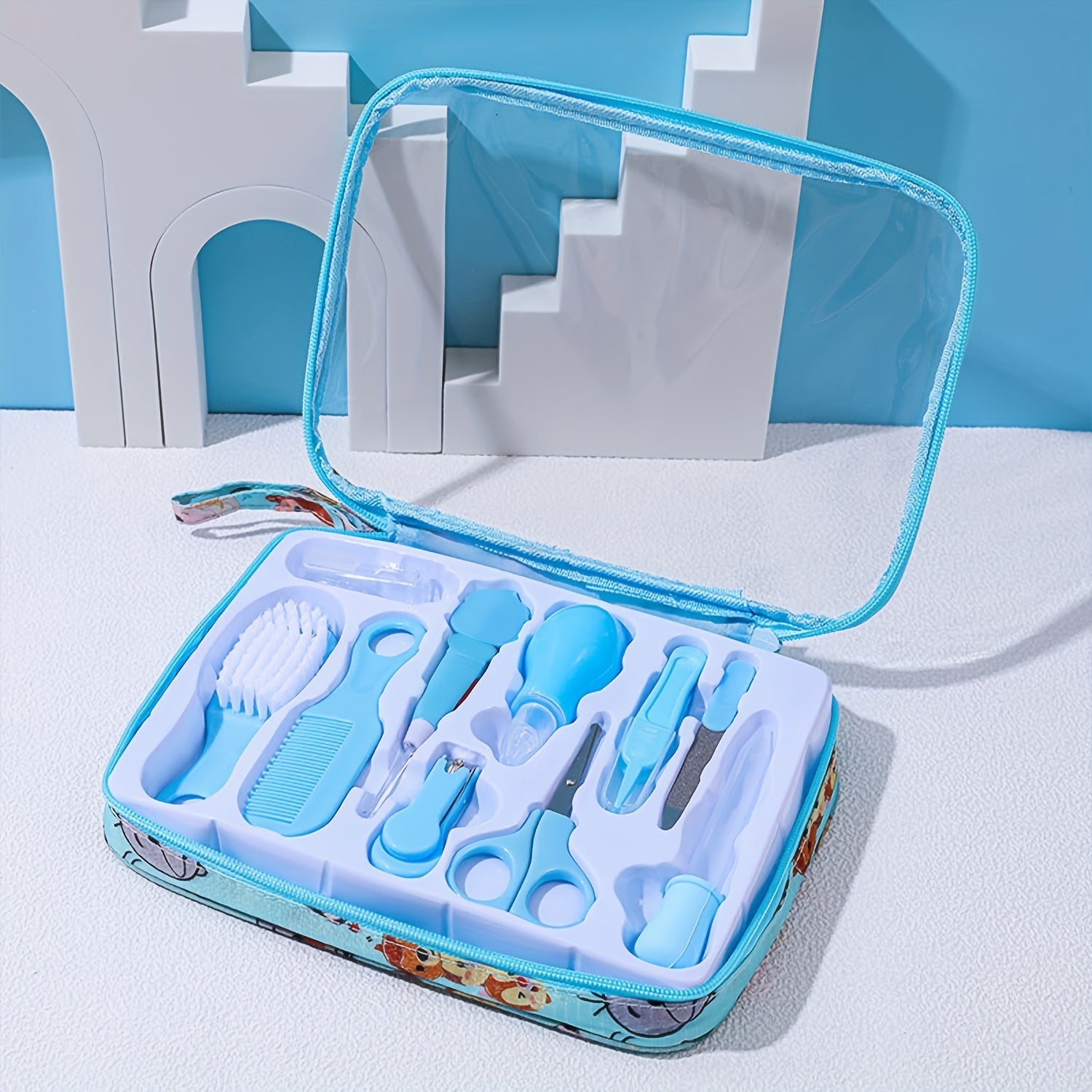 Baby Care Kit Set of 10 Pieces for Newborns with Ear-Picking Spoon Nail Clippers Comb Brush and Medicine Feeder