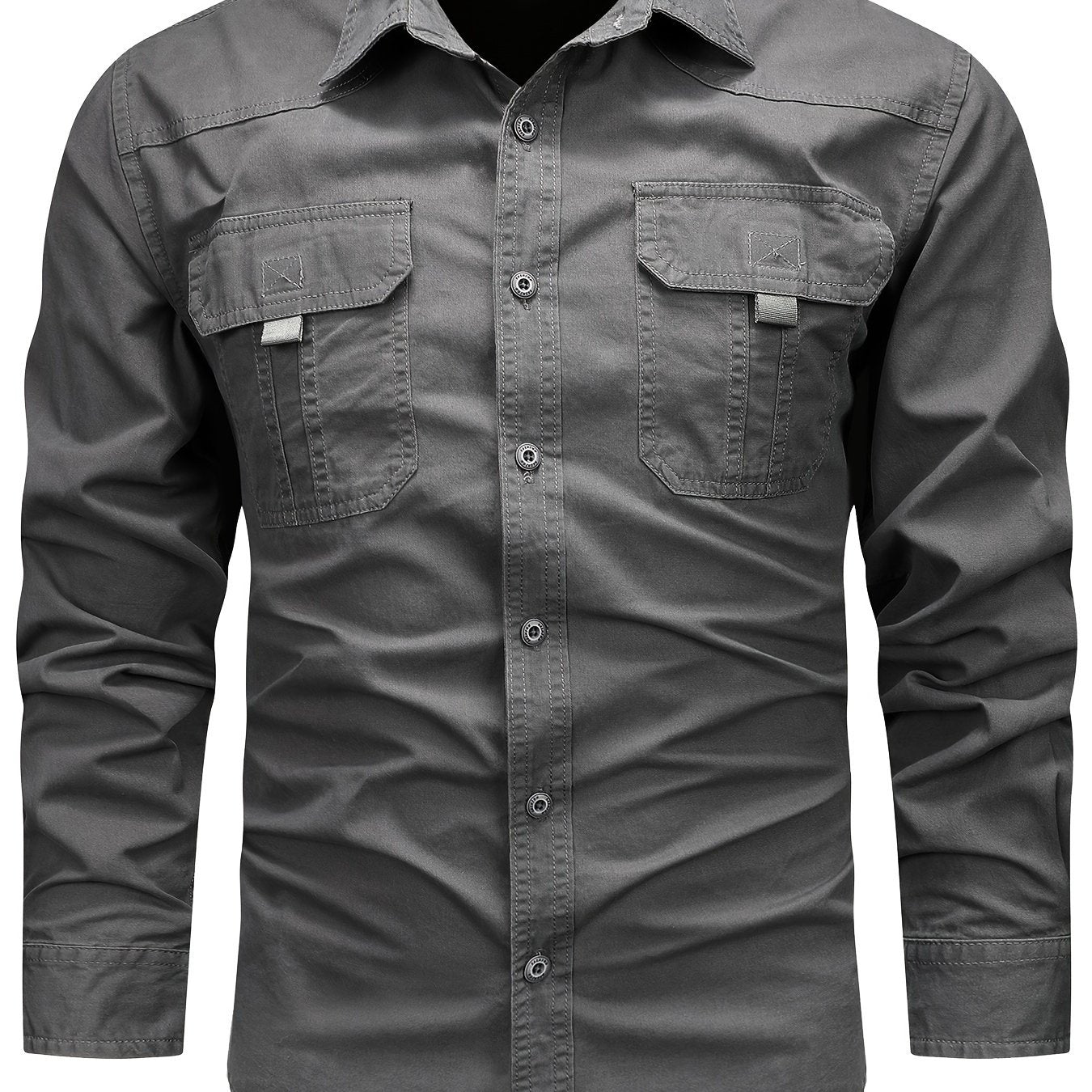 Men's Cotton Cargo Shirt Long Sleeve Casual Outdoor Wear with Large Pockets