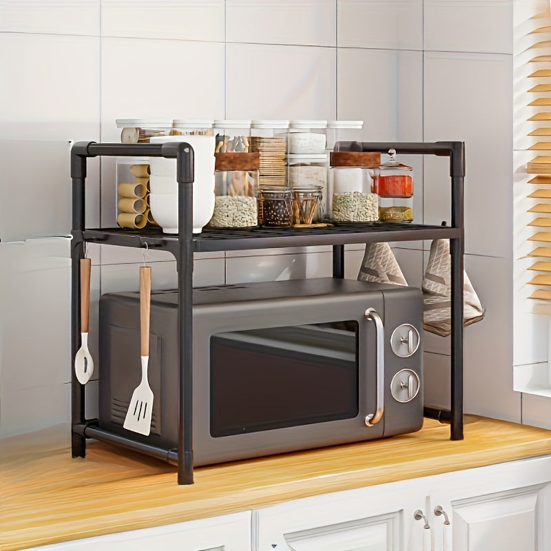 Multi-Tier Kitchen Storage Rack Organizer with Anti-Fall Armrests Microwave Oven Stand Plastic Shelving Unit