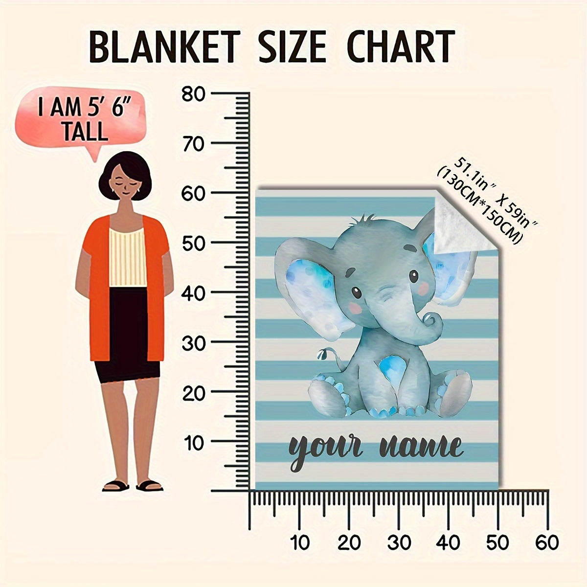 Fleece Throw Blanket with Custom Cartoon Elephant Design All-Season Cozy Polyester 200-250g