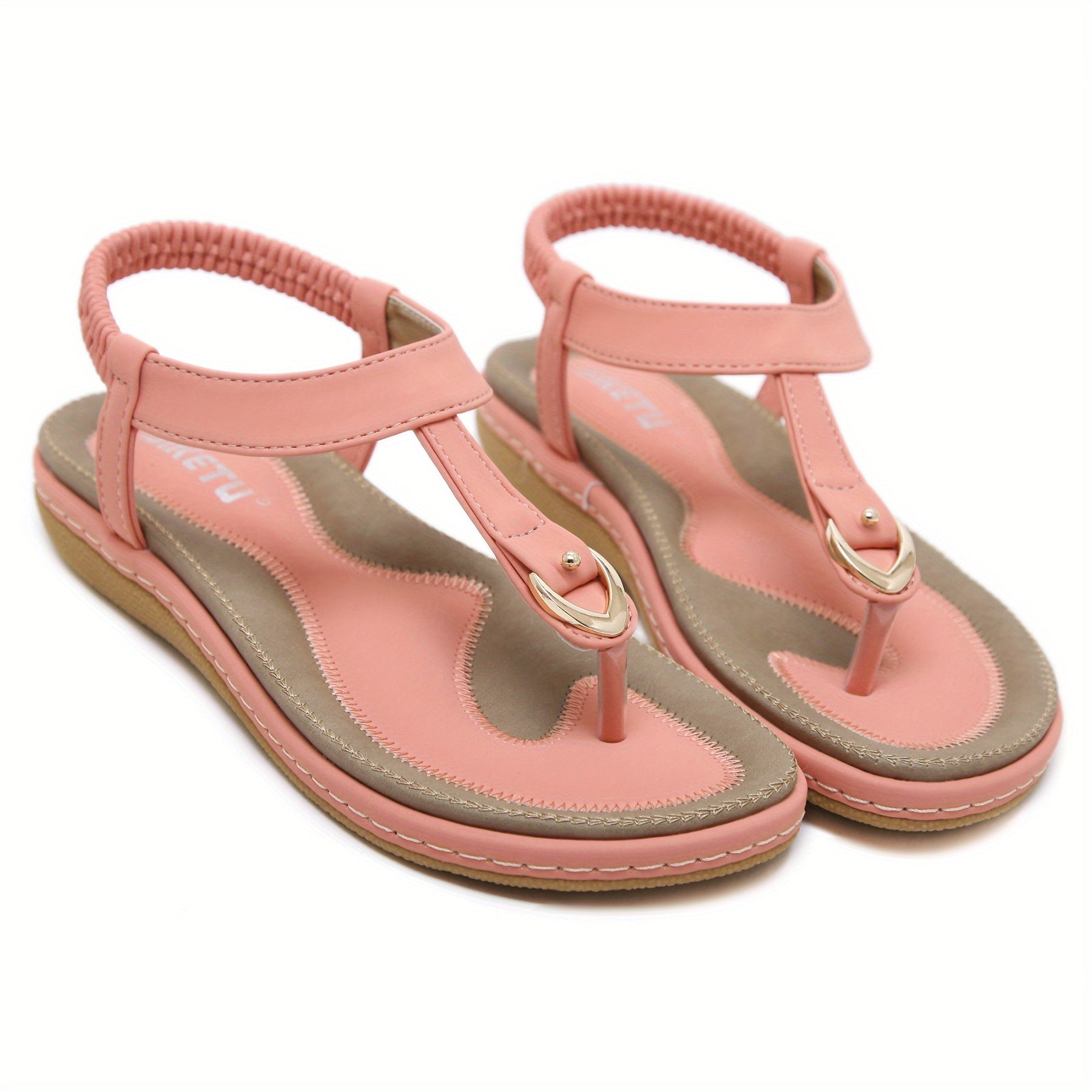 Women's Summer Flat Sandals Pink Large Size Open Toe Ankle Strap