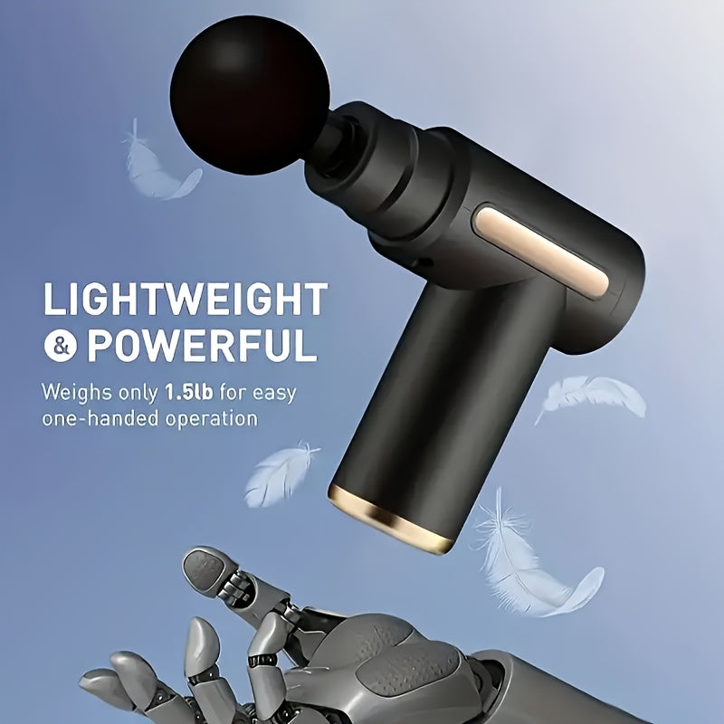 4 ta almashtiriladigan boshli portativ massaj quroli, USB zaryadlash, jim motor, fitnes va dam olish uchun.