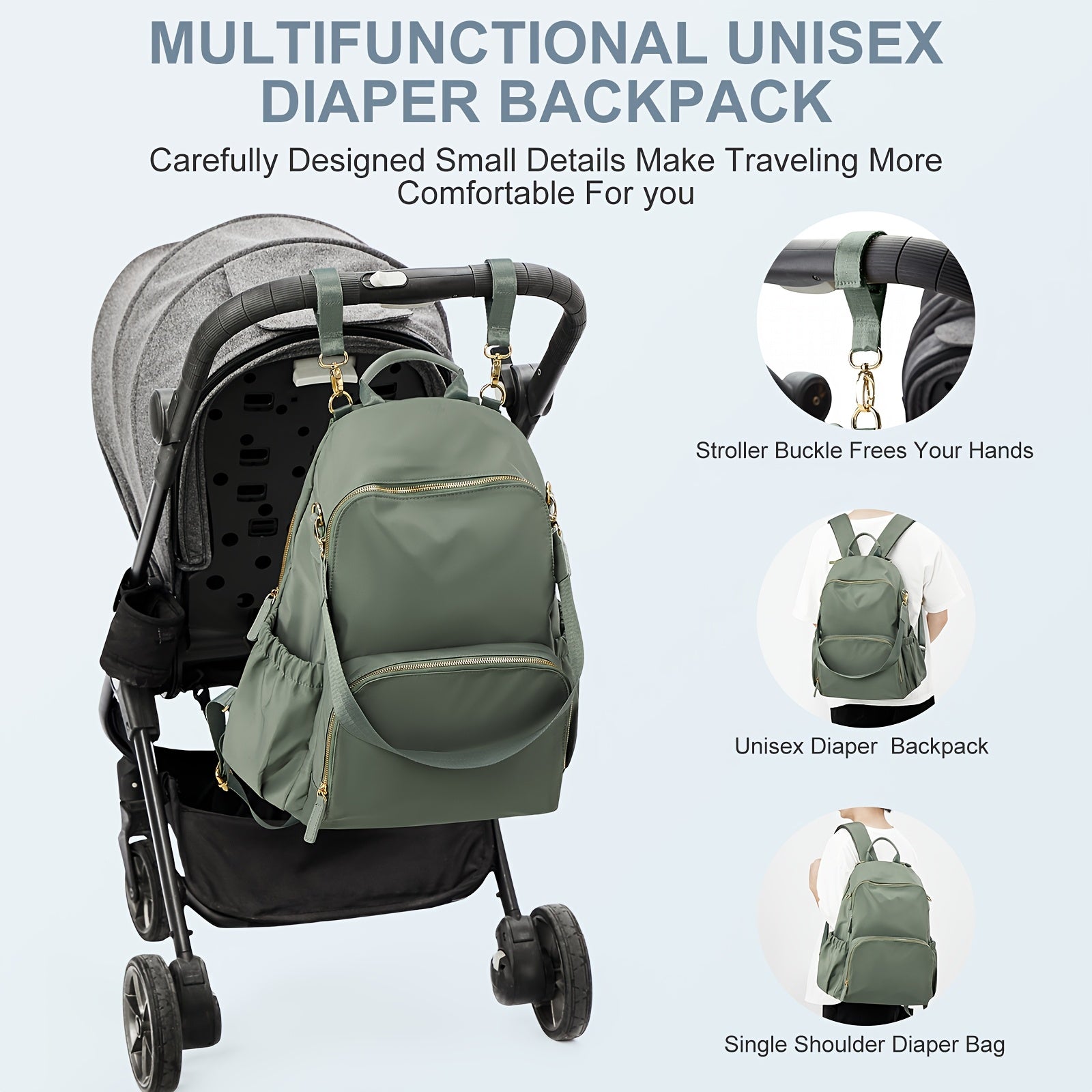 Large Capacity Waterproof Diaper Bag Backpack for New Moms with Insulated Bottle Pockets and Laptop Compartment