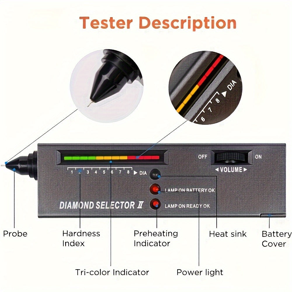 Diamond Tester Pen with Tri-Color Indicator and Preheating Function for Jewelry and Gemstones