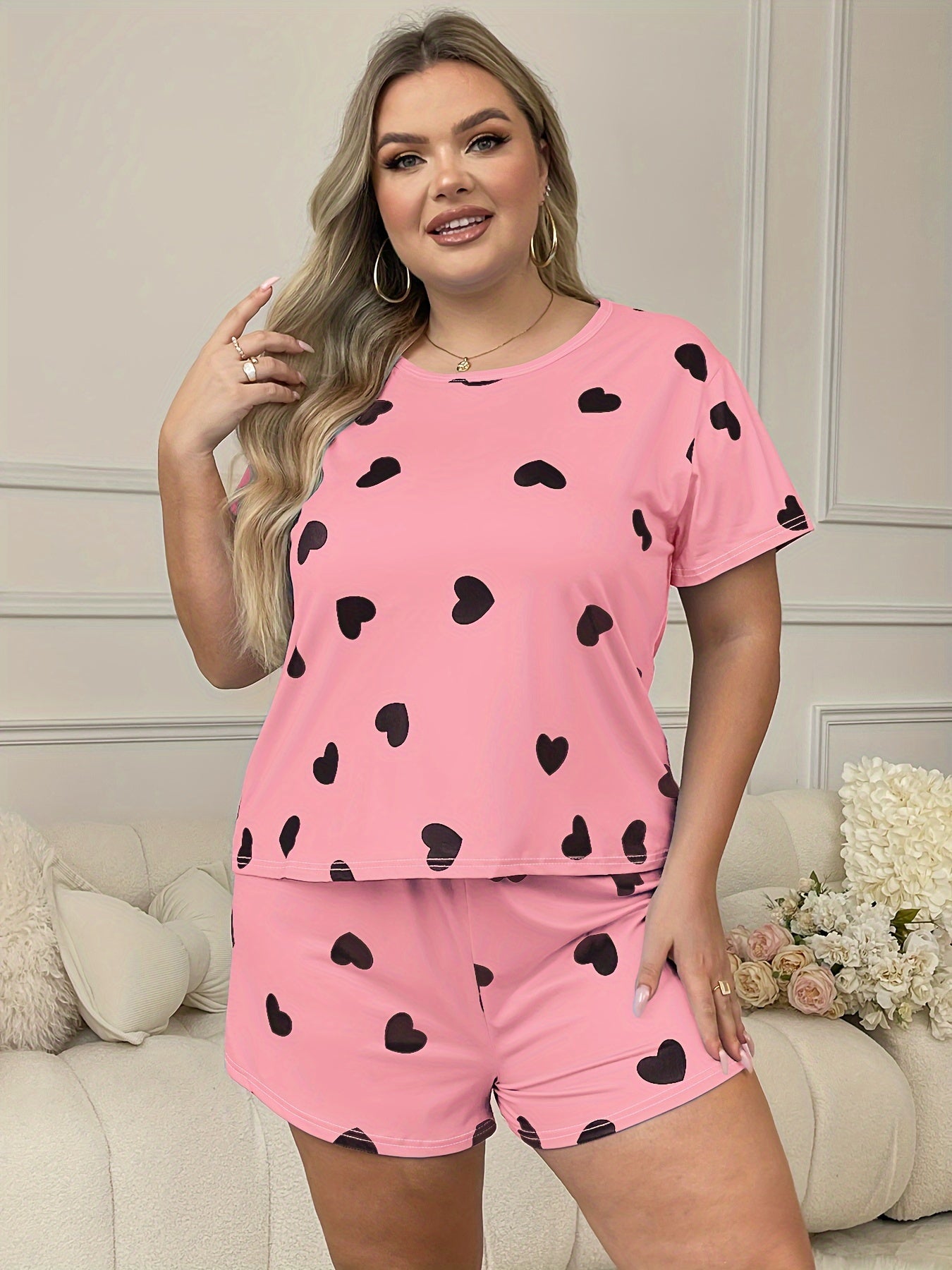 Women's Plus Size Lounge Set Cotton T-Shirt Shorts Sleepwear