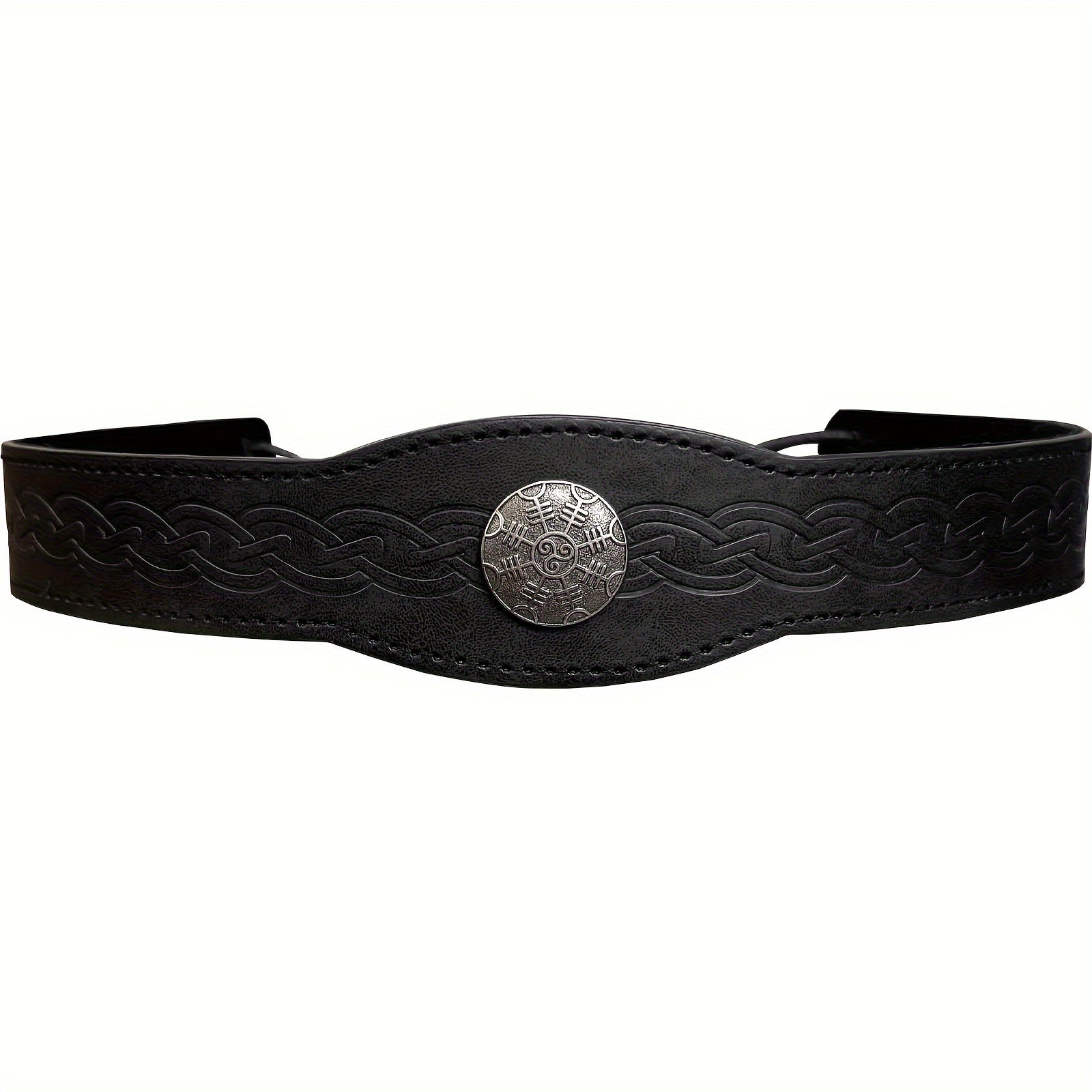 Faux Leather Headband with Embossed Design Adjustable Medieval Renaissance Cosplay Accessory