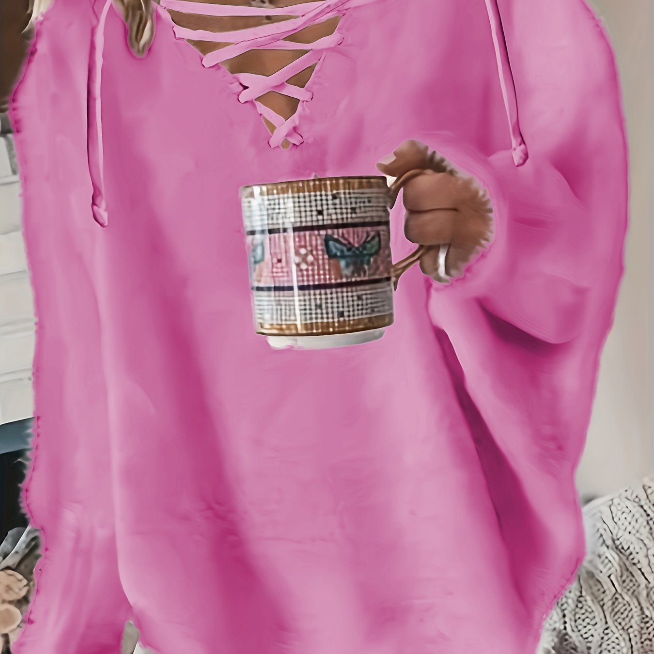 Свитер женский больших размеров с V-образным вырезом и рукавами баттерфляй, черный, универсальный для всех сезонов, уютный пуловер