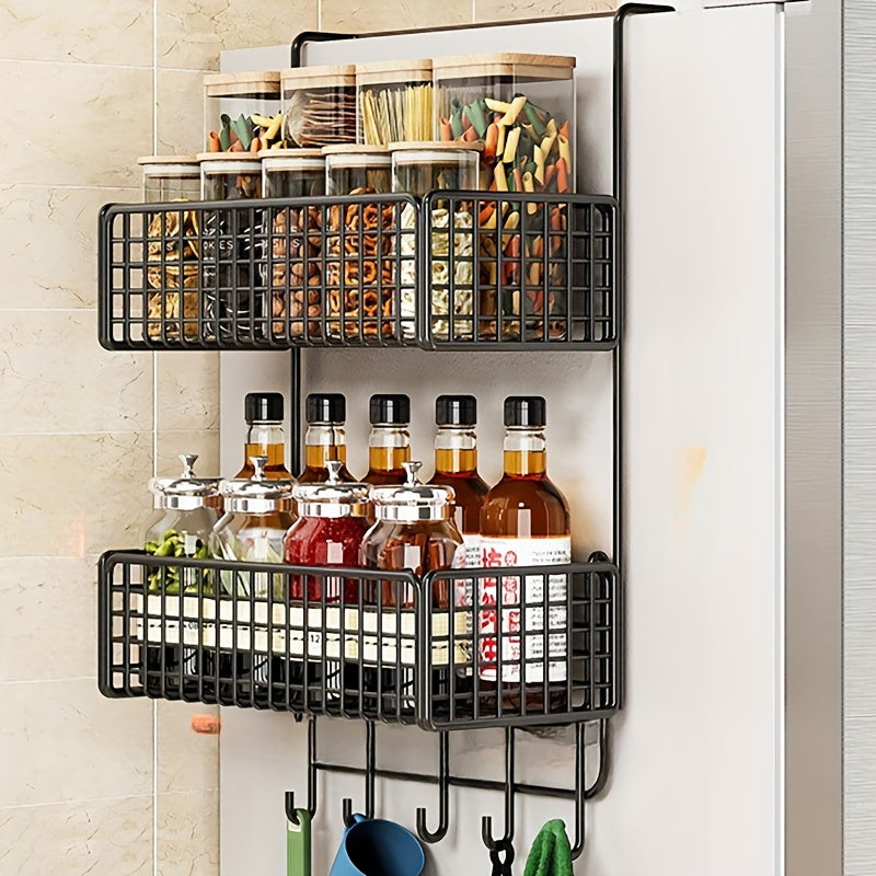 Estante de almacenamiento de cocina de metal de múltiples capas con soporte para film transparente y montaje en pared